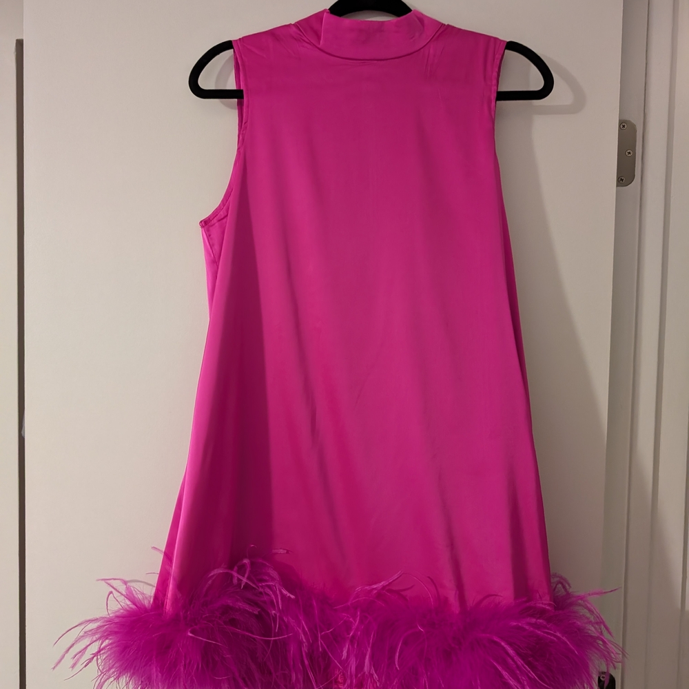 Fashion Nova Pink Feather Hem Dress